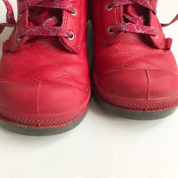 Palladium red leather boots VGUC - visible wear size 9 toddler - Picture 6 of 10